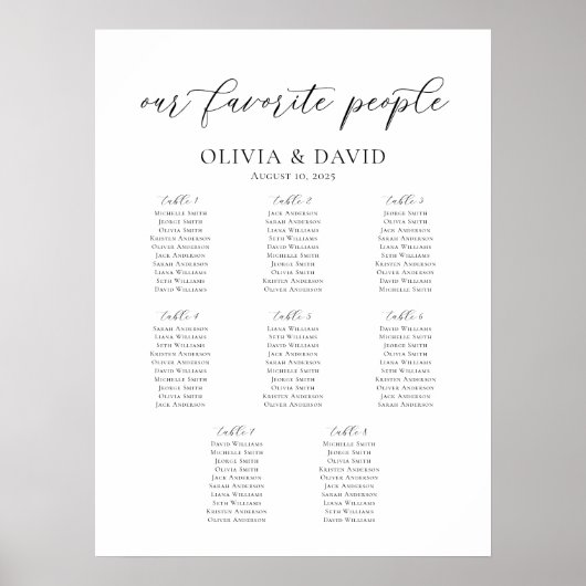 8エレガントテーブル私たちお気に入りのの人の座席表 ポスター (正面)