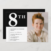 8エレガントth birthday invitationブラックボーイフォト 招待状 (正面/裏面)
