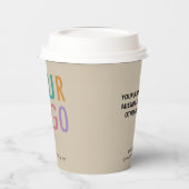 8オンスの会社ロゴ入りベージュのコーヒー紙コップ+フタ 紙コップ (左)