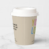8オンスの会社ロゴ入りベージュのコーヒー紙コップ+フタ 紙コップ (右)