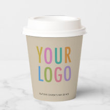 8オンスの会社ロゴ入りベージュのコーヒー紙コップ+フタ
