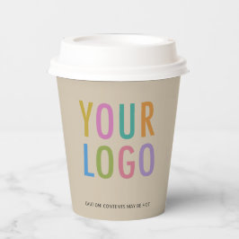8オンスの会社ロゴ入りベージュのコーヒー紙コップ+フタ 紙コップ