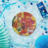 8サラダサイズの紙プレート（オレンジと黄色） ペーパープレート (パーティー)