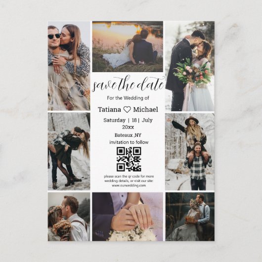 8スタイリッシュ枚の写真コラージュqrコード日付を保存 案内ポストカード (正面)