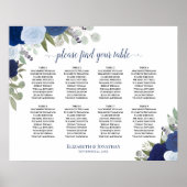 8テーブルブルーバラエレガントなウェディングシーティングチャート ポスター (正面)