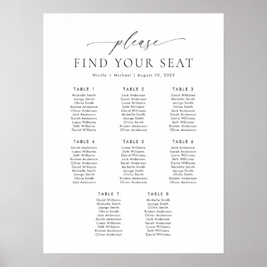 8テーブル席の座席表を見つける ポスター (正面)