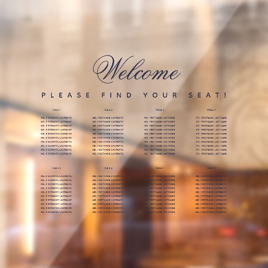 8テーブル透明ネイビーブルースクリプトのシーティングチャート ウィンドウサイン (シート2)