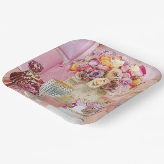 8ディナーサイズの紙プレートとケーキ,ガブレット,バラ ペーパープレート (傾斜あり)