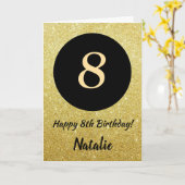 8ハッピーバースデーブラックおよび金ゴールドグリッターカード カード (黄色い花)