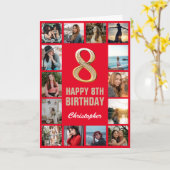 8ハッピーバースデー赤と金ゴールドの写真コラージュ カード (黄色い花)