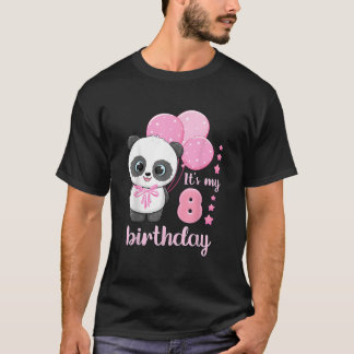 8パンダ風船 お誕生日おめでとう8歳 Tシャツ