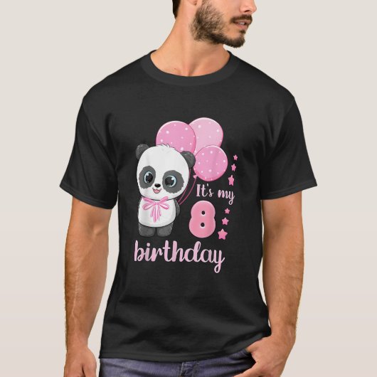 8パンダ風船 お誕生日おめでとう8歳 Tシャツ (正面)