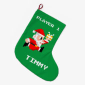 8パーソナライズされたビットサンタクロースクリスマスストッキング ラージクリスマスストッキング (正面 (吊り時))