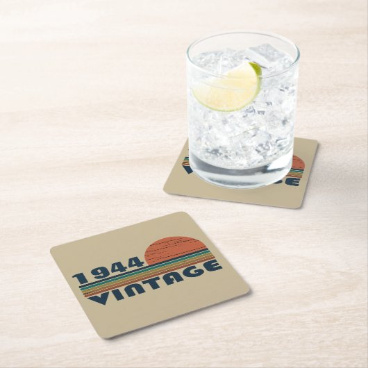 8パーソナライズされたヴィンテージ80歳の誕生日パーティー スクエアペーパーコースター (インサイチュ)