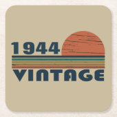 8パーソナライズされたヴィンテージ80歳の誕生日パーティー スクエアペーパーコースター (正面)