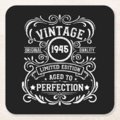 8パーソナライズされたヴィンテージ80歳の誕生日パーティー スクエアペーパーコースター (正面)