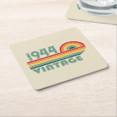 8パーソナライズされたヴィンテージ80歳の誕生日パーティー スクエアペーパーコースター (アングル)