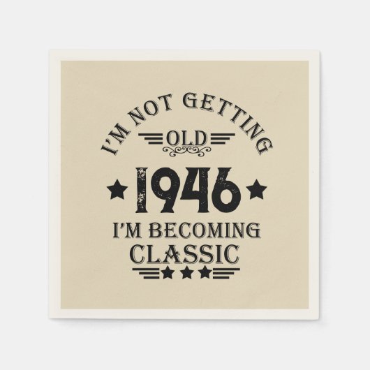 8パーソナライズされたヴィンテージ80歳の誕生日パーティー スタンダードカクテルナプキン (正面)