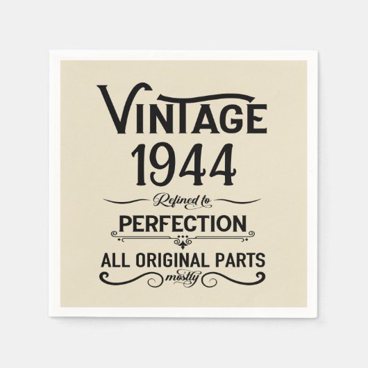 8パーソナライズされたヴィンテージ80歳の誕生日パーティー スタンダードカクテルナプキン (正面)