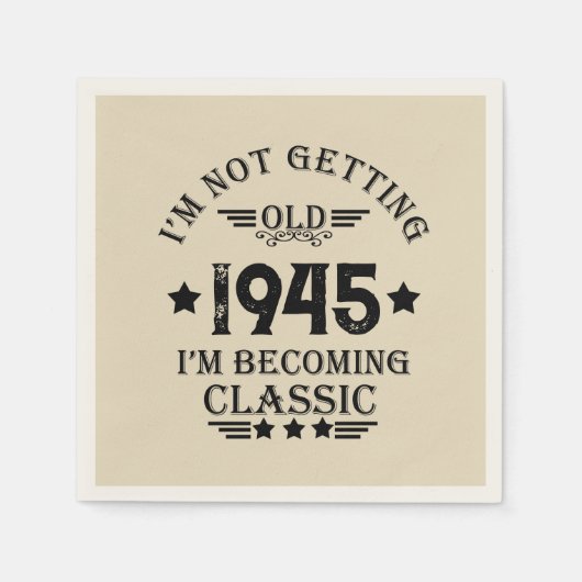 8パーソナライズされたヴィンテージ80歳の誕生日パーティー スタンダードカクテルナプキン (正面)