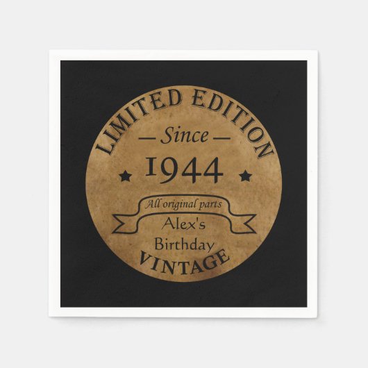 8パーソナライズされたヴィンテージ80歳の誕生日パーティー スタンダードカクテルナプキン (正面)