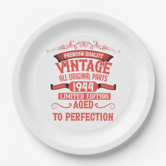 8パーソナライズされたヴィンテージ80歳の誕生日パーティー ペーパープレート (正面)