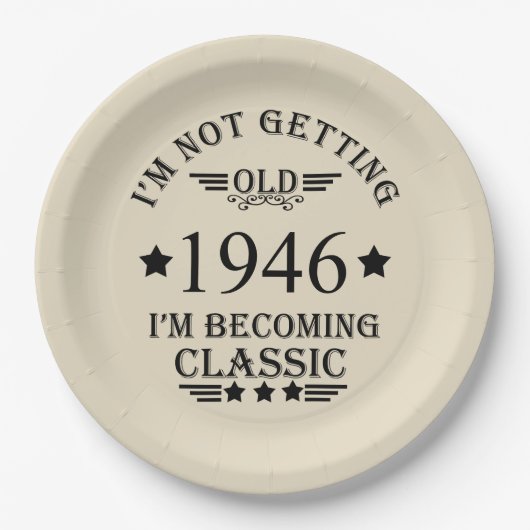 8パーソナライズされたヴィンテージ80歳の誕生日パーティー ペーパープレート (正面)