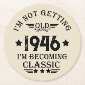 8パーソナライズされたヴィンテージ80歳の誕生日パーティー ラウンドペーパーコースター (正面)