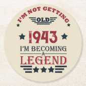 8パーソナライズされたヴィンテージ80歳の誕生日パーティー ラウンドペーパーコースター (正面)