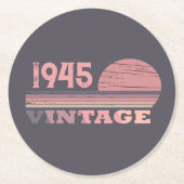 8パーソナライズされたヴィンテージ80歳の誕生日パーティー ラウンドペーパーコースター (正面)