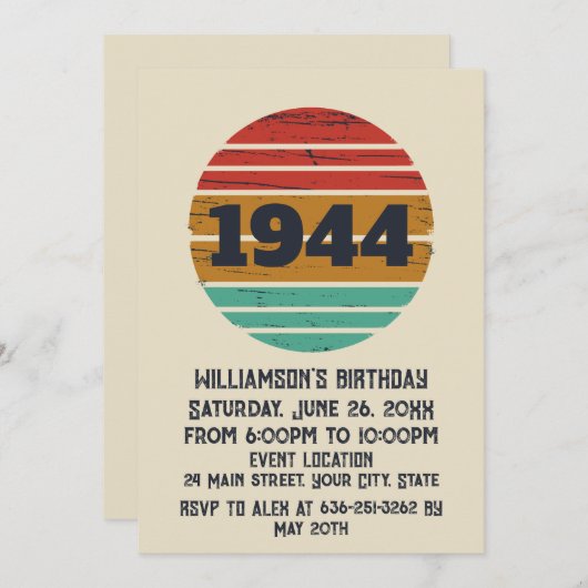 8パーソナライズされたヴィンテージ80歳の誕生日パーティー 招待状 (正面/裏面)