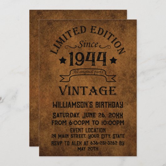 8パーソナライズされたヴィンテージ80歳の誕生日パーティー 招待状 (正面/裏面)