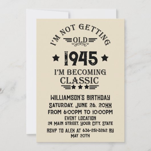 8パーソナライズされたヴィンテージ80歳の誕生日パーティー 招待状 (正面)