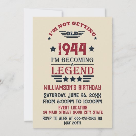 8パーソナライズされたヴィンテージ80歳の誕生日パーティー 招待状 (正面)