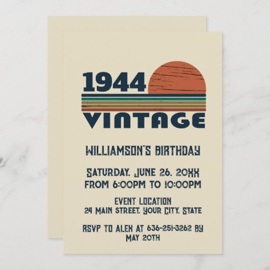 8パーソナライズされたヴィンテージ80歳の誕生日パーティー 招待状 (正面/裏面)