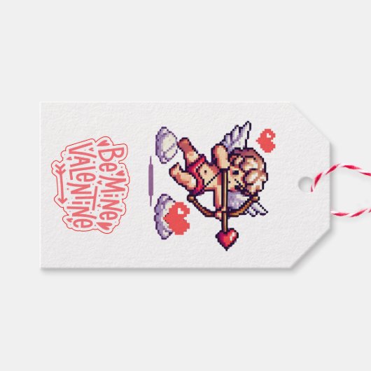 8ビットのバカラフルンタインのハート ギフトタグ (正面(横))