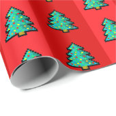 8ビットクリスマスツリーレッドグリーンピクセルアートオタク系のおもしろい ラッピングペーパー (ロールコーナー)