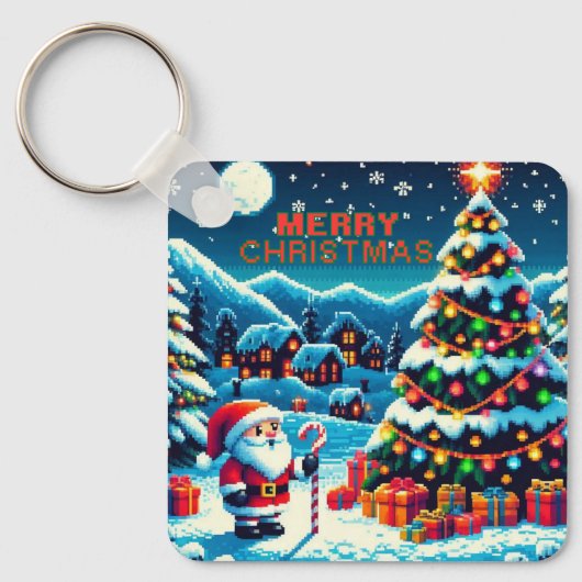 8ビットクリスマスツリー&サンタ キーホルダー (正面)