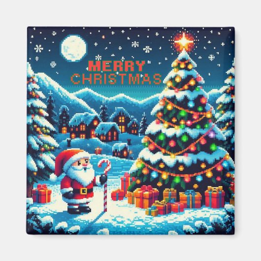 8ビットクリスマスツリー&サンタ マグネット (正面)