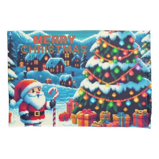 8ビットクリスマスツリー&サンタ 枕カバー (正面)