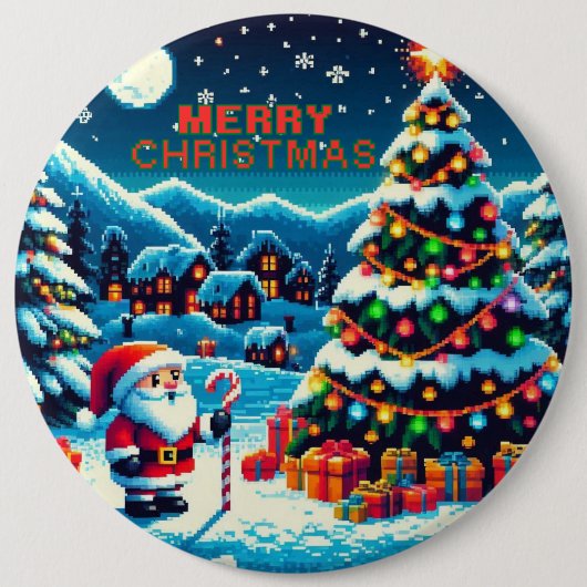 8ビットクリスマスツリー&サンタ 缶バッジ (正面)