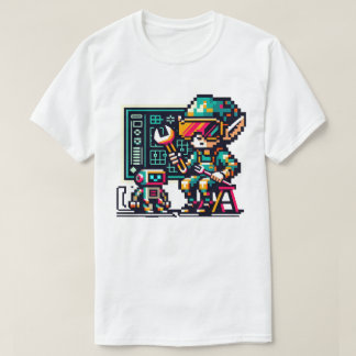 8ビットサイバーパンク小妖精や小人&ロボットレトロピクセルアートデザイン Tシャツ
