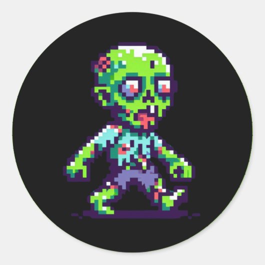 8ビットゾンビおもしろいハロウィーン ラウンドシール (正面)