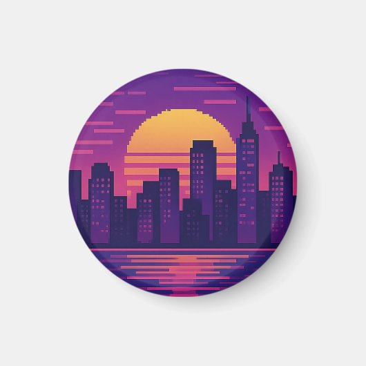 8ビットネオンシティバッジ マグネット (正面)
