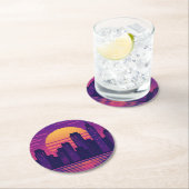 8ビットネオンシティバッジ ラウンドペーパーコースター (インサイチュ)