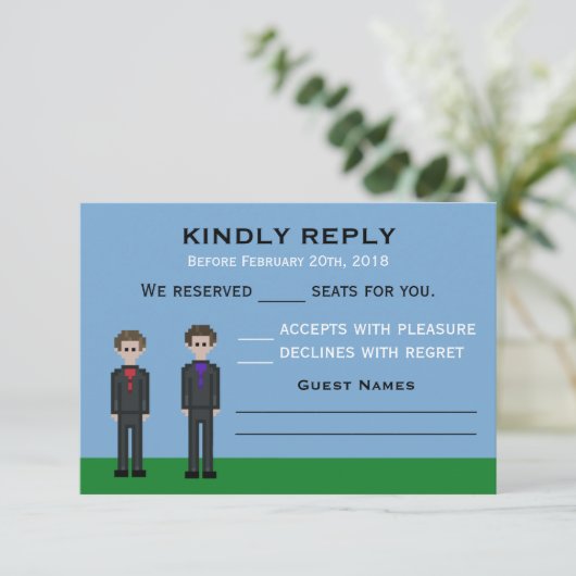 8ビットピクセルのゲーマーグルーミングとグルーミング結婚の 出欠カード (スタンド正面)