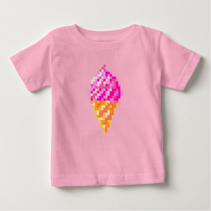 8ビットピクセルアートピンクアイスクリームコーンスケッチ ベビーTシャツ