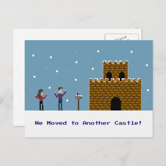 8ビットピクセルカップル私たちは別の城に移動した 案内ポストカード (正面/裏面)