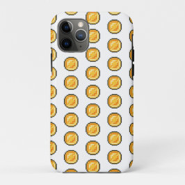8ビットピクセルスタイルのコイン模様のゴールドゲーミングコイン iPhone 11 PROケース