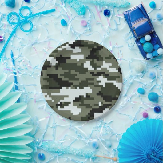 8ビットピクセルデジタルアーバンカモフラージュ/迷彩柄 ペーパープレート (パーティー)